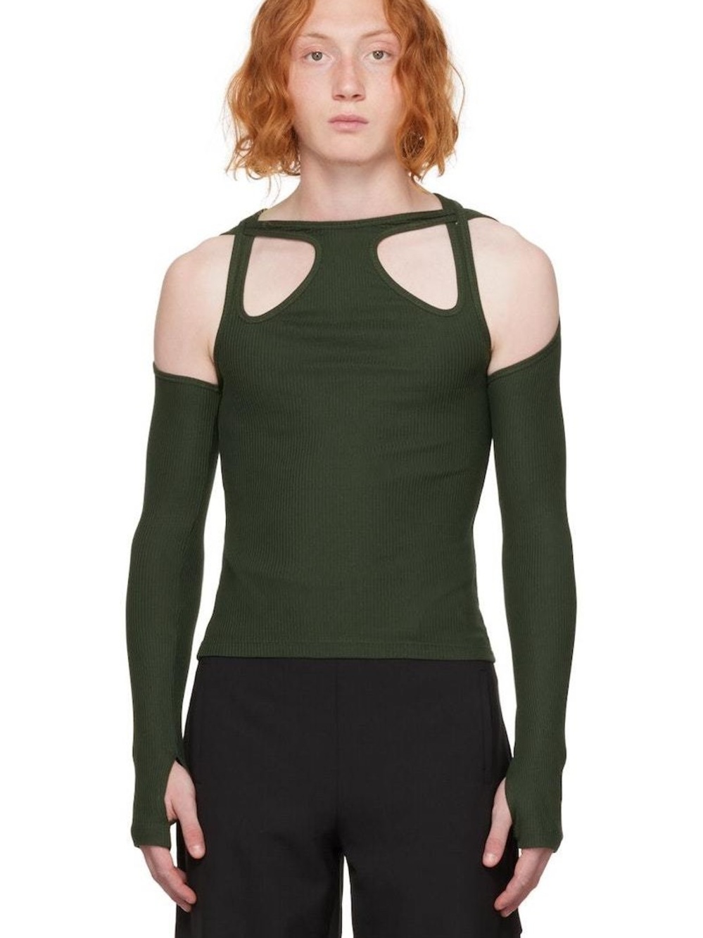Dion Lee Green Shift Loop Long Sleeve Cut-Out Top